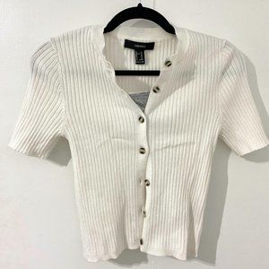 White Short Sleeve Cardigan with accent buttons